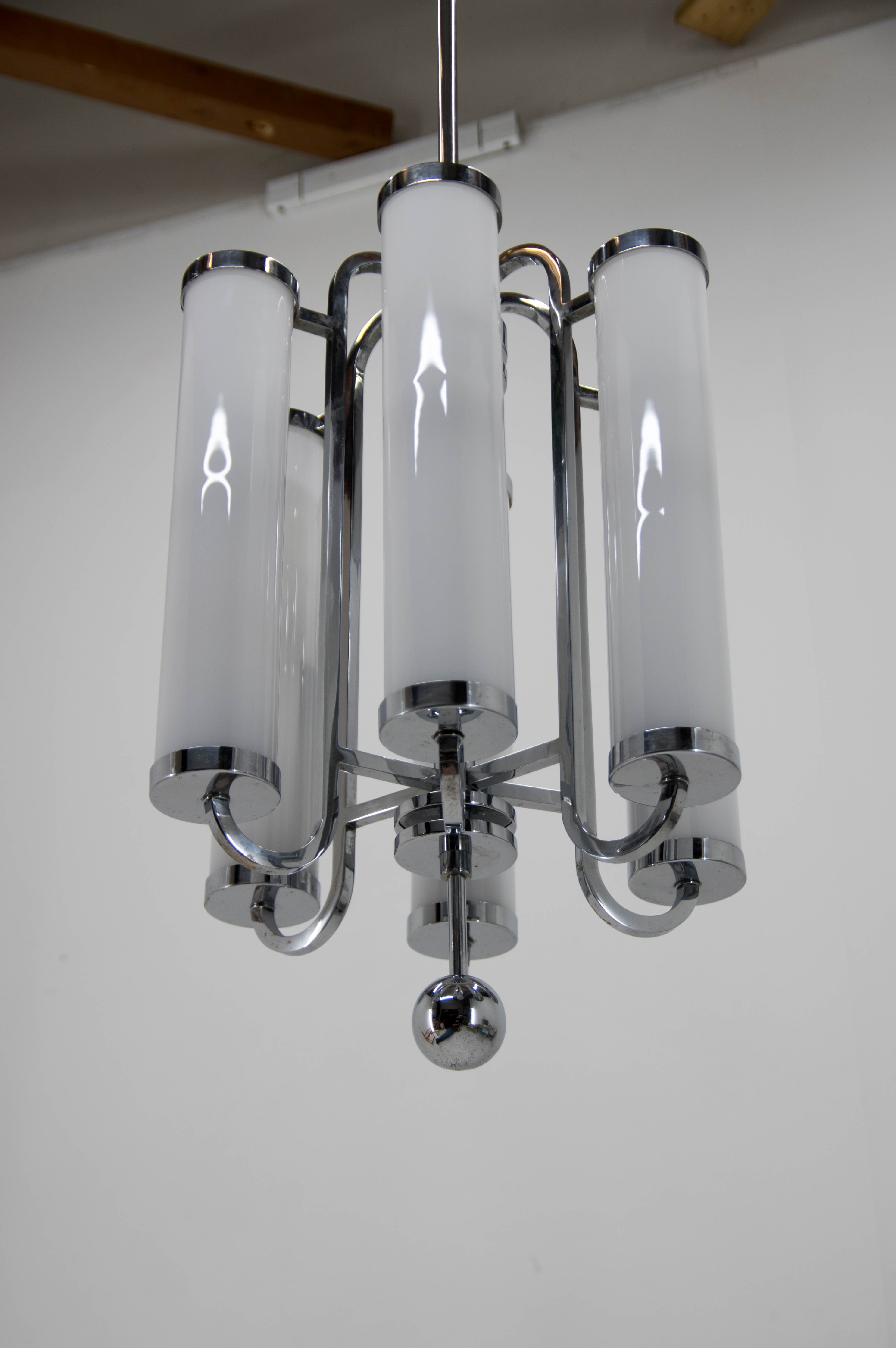 Bauhaus chrome-plated tubular chandelier, 1930s