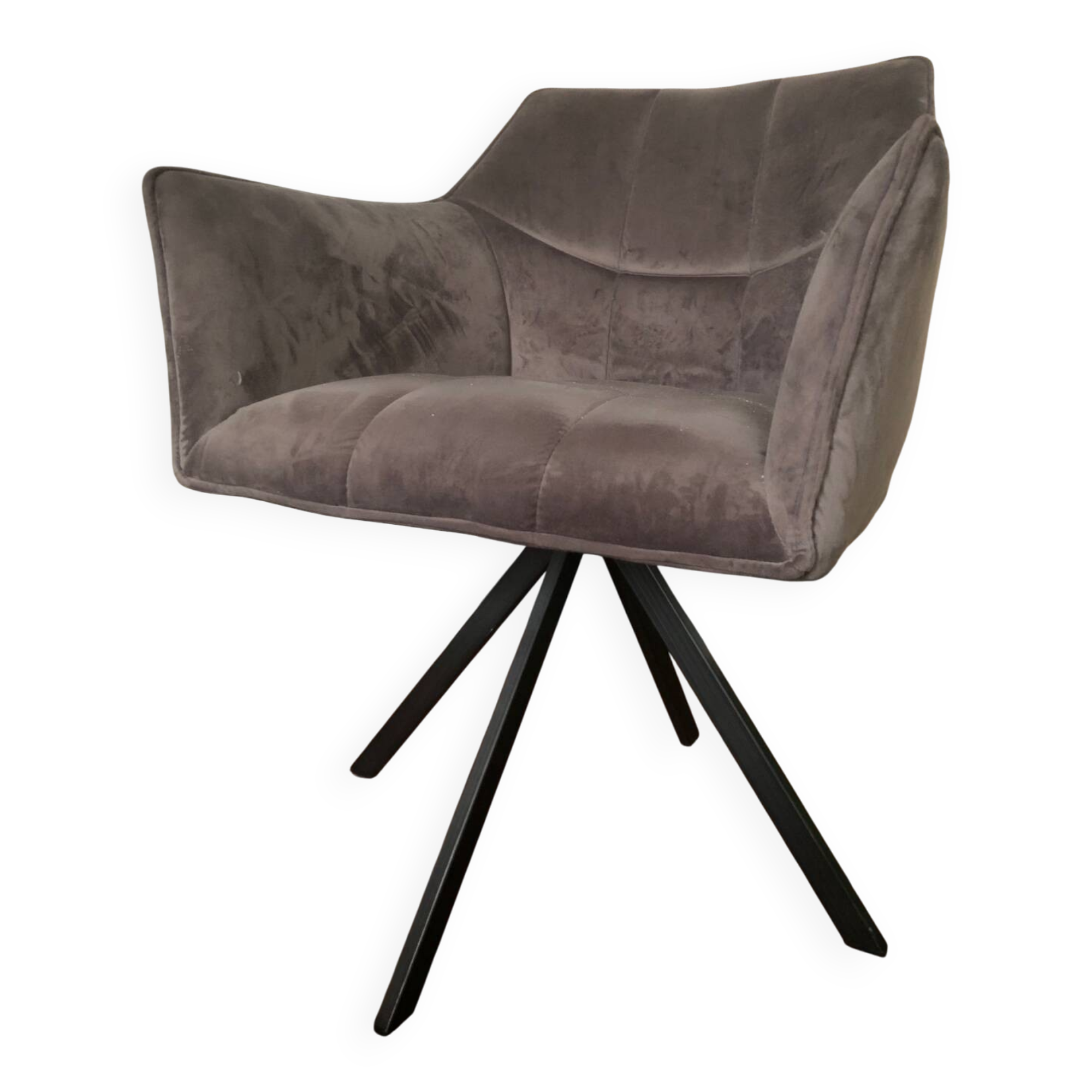 Grey fabric swivel chair in industrial style