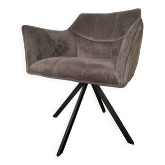 Industrial-style swivel armchair in grey fabric
