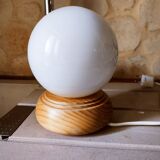 Table lamp in wood and opaline