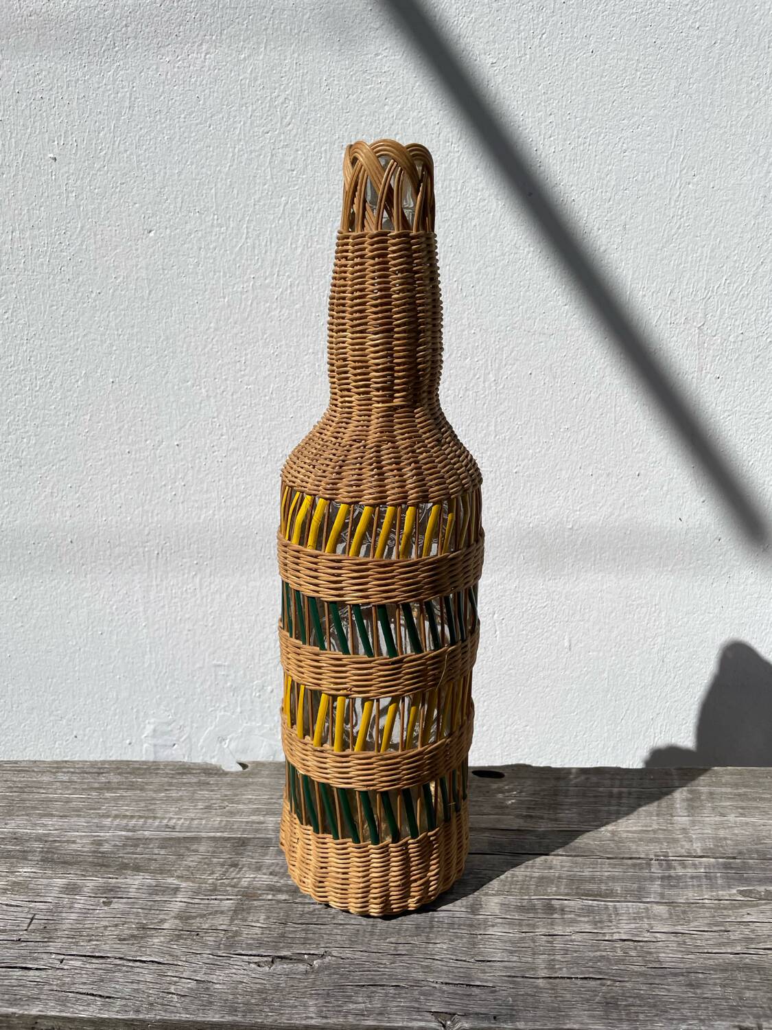 Large vintage woven rattan vase 1960s