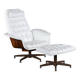 Restored George Mulhauser style white tufted tilt and swivel chair with ottoman