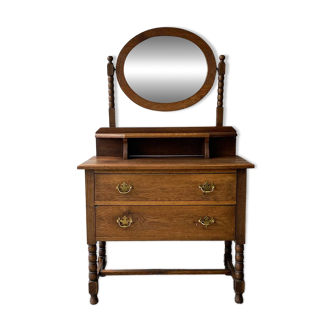 Antique early 20th Century solid oak dressing table/chest of drawers