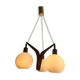 Lustre boomerang scandinave en teck  3 globes en opaline