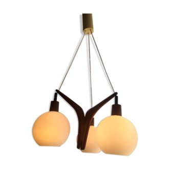 Scandinavian boomerang chandelier in opaline teak