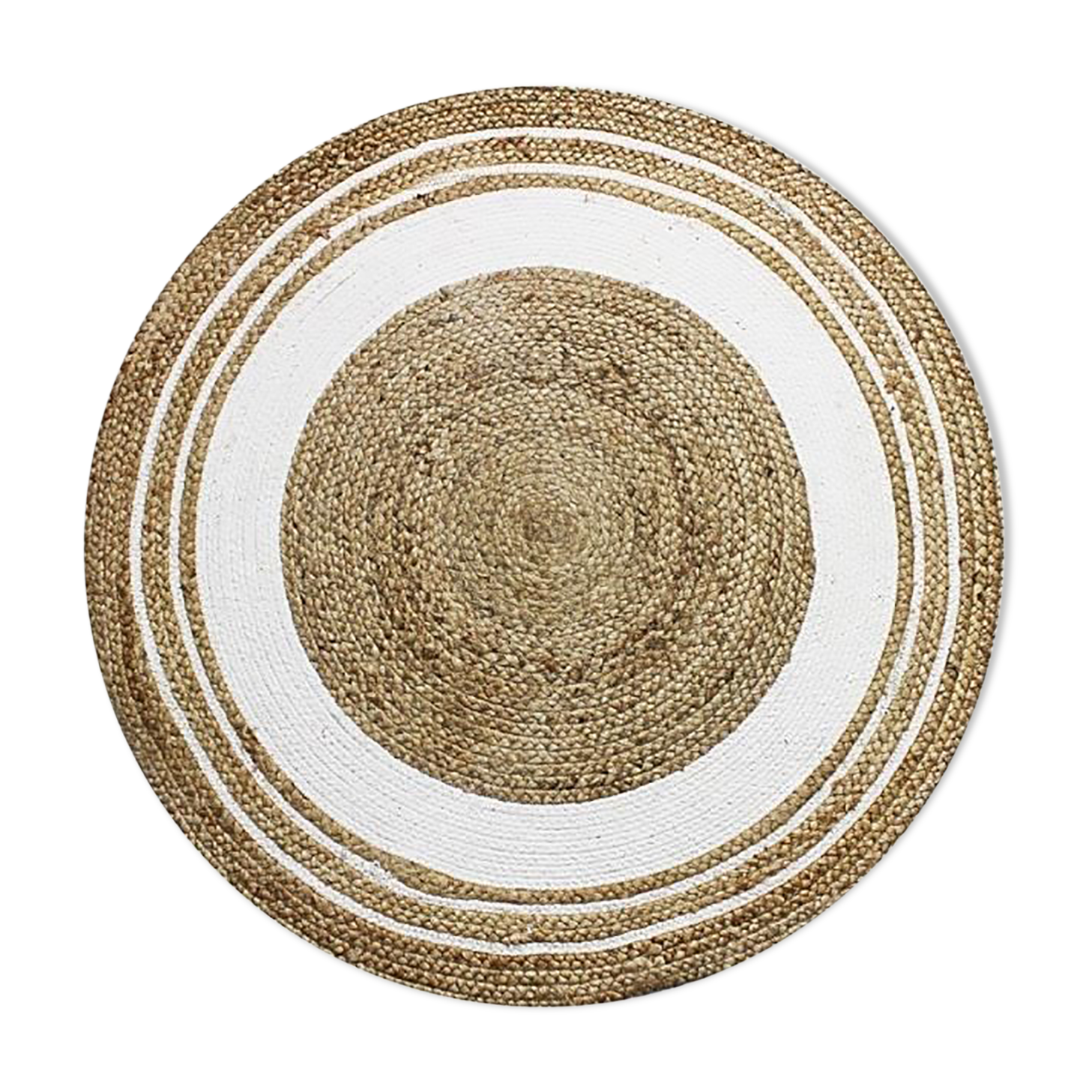 Tapis en jute et coton rond blanc beige 90 cm