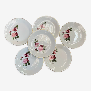 6 assiettes plates fleurs Moulin des Loups