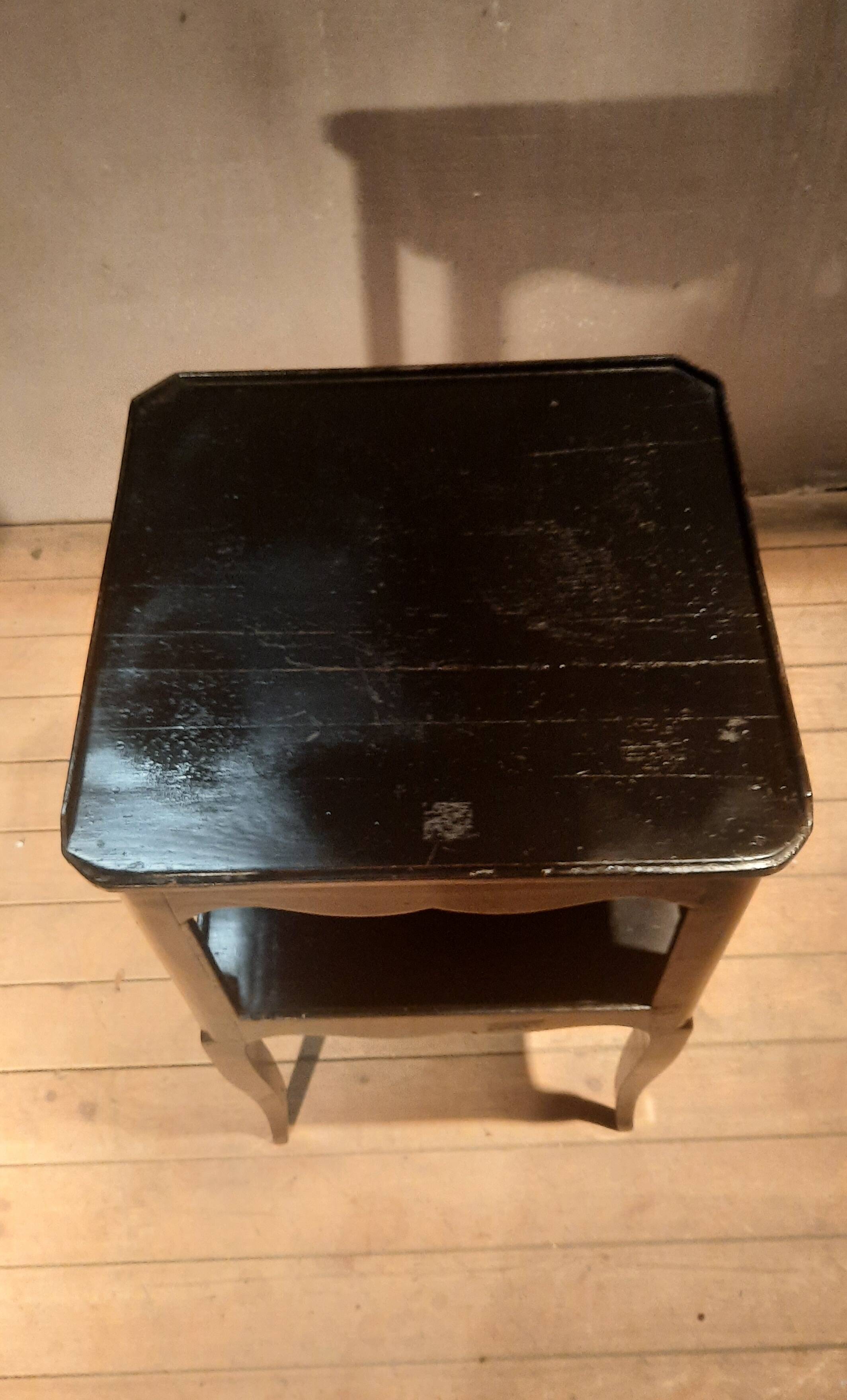 Black bedside table with two shelves, Louis XV style