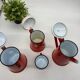 Set of red/white enameled metal coffee makers, vintage