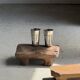 Small stool, footrest in organic blond teak monoxyle wabi-sabi L31