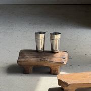 Small stool, footrest in organic blond teak monoxyle wabi-sabi L31
