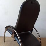 Chromed leather armchair, chaise longue from the 1970s.