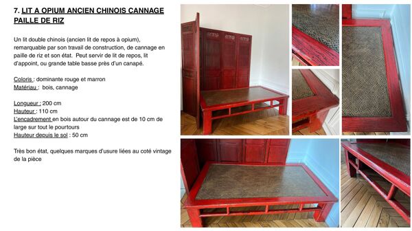 Lit ancien en opium vintage en bois de paille de riz et en canne.