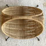 Magazine rack or log holder in wicker and metal - 1950 design