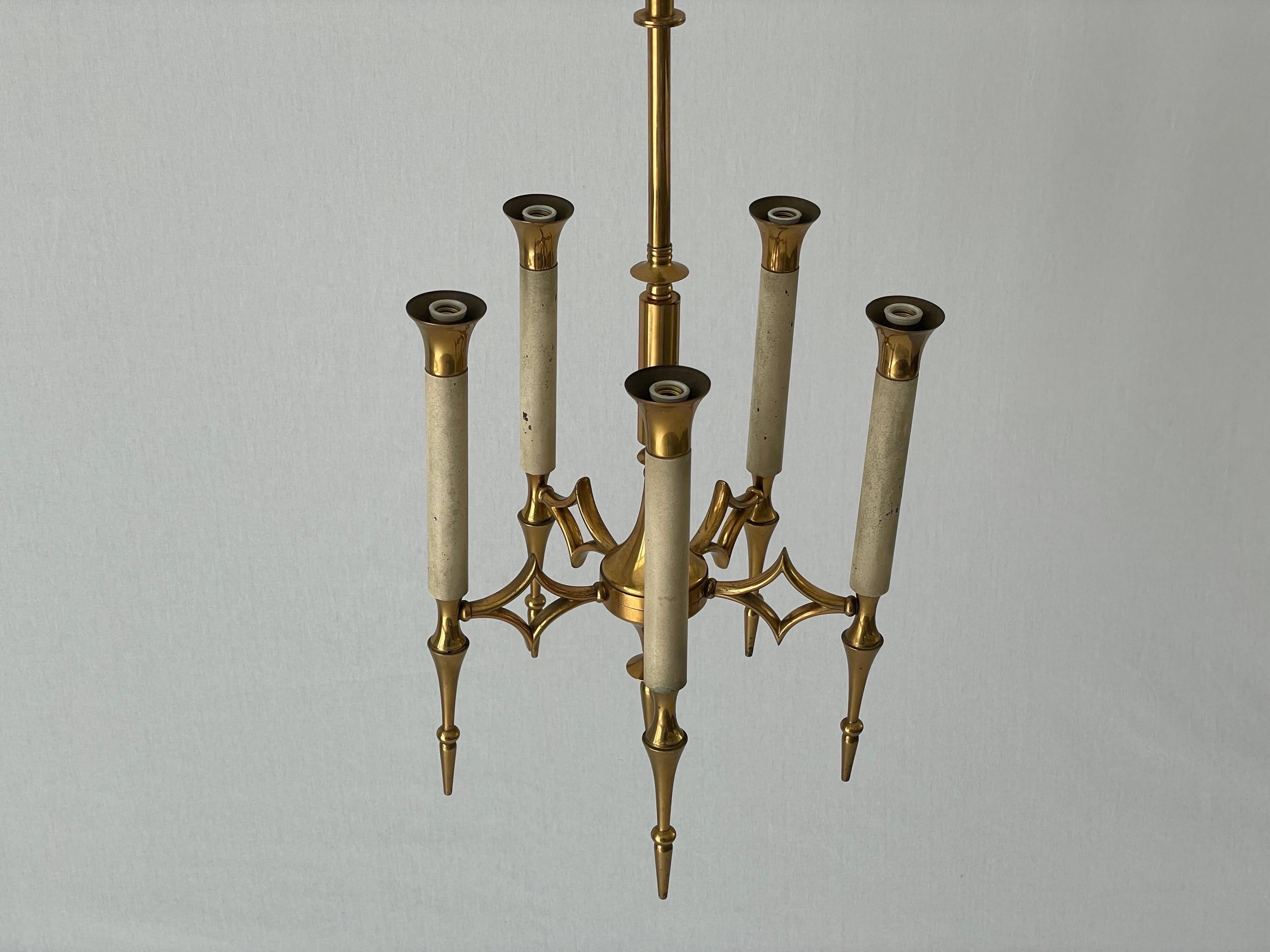 Brass chandelier with 5 light arms, Italy, 1960s