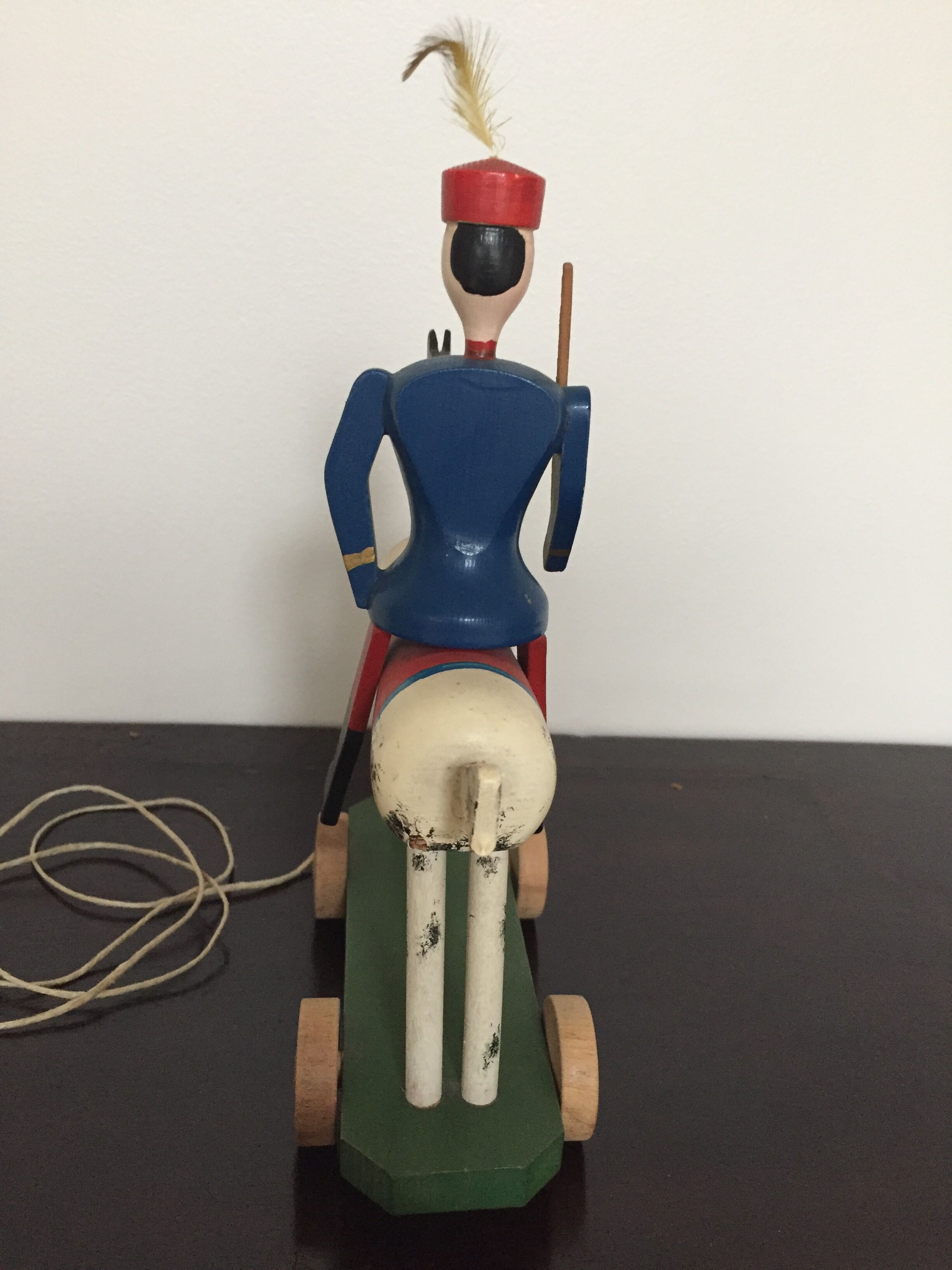 Soldier on wooden horse to shoot
