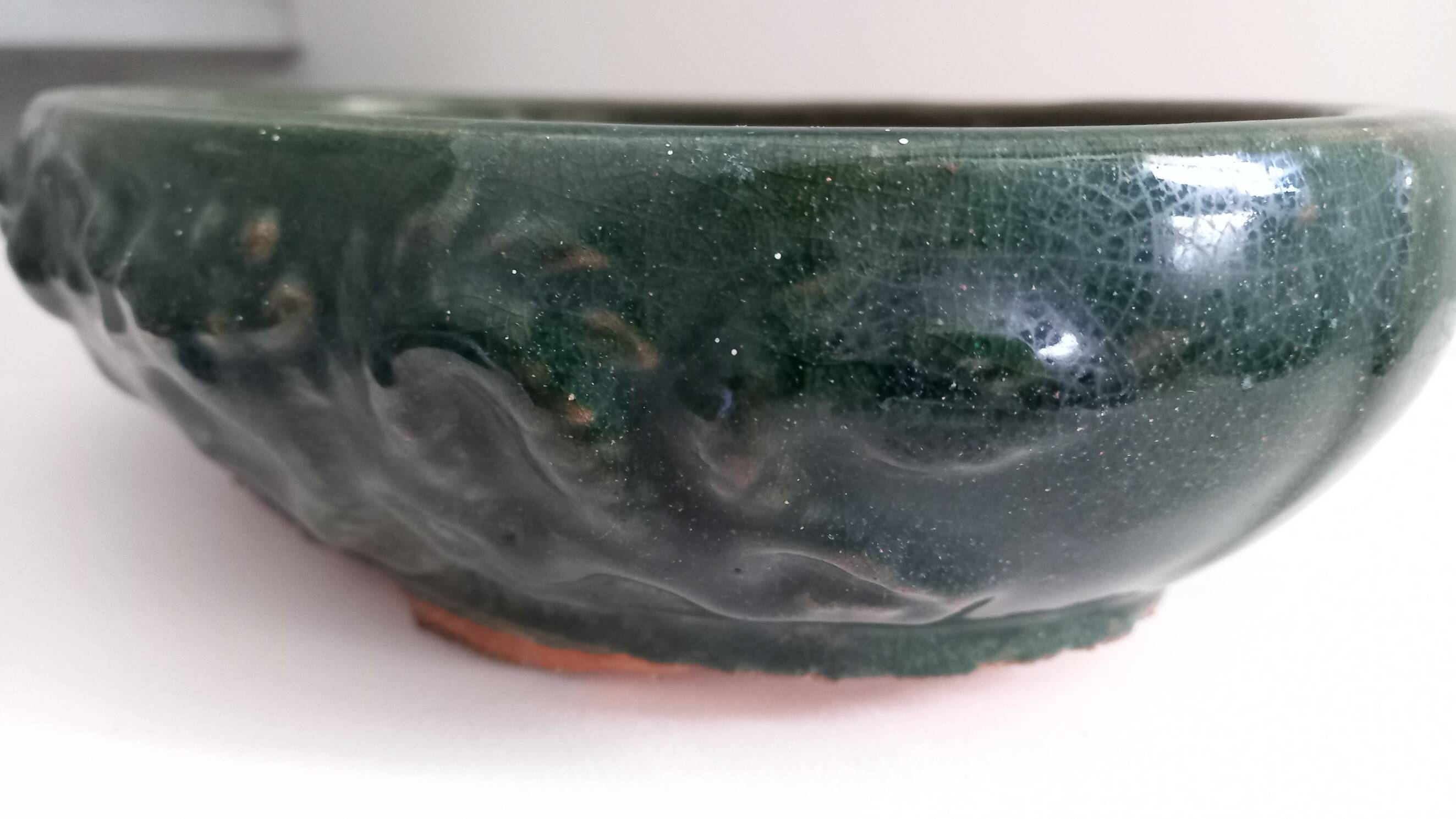 Glazed stoneware bonsai pot in green