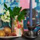 1950s iridescent black ceramic hand candle holder