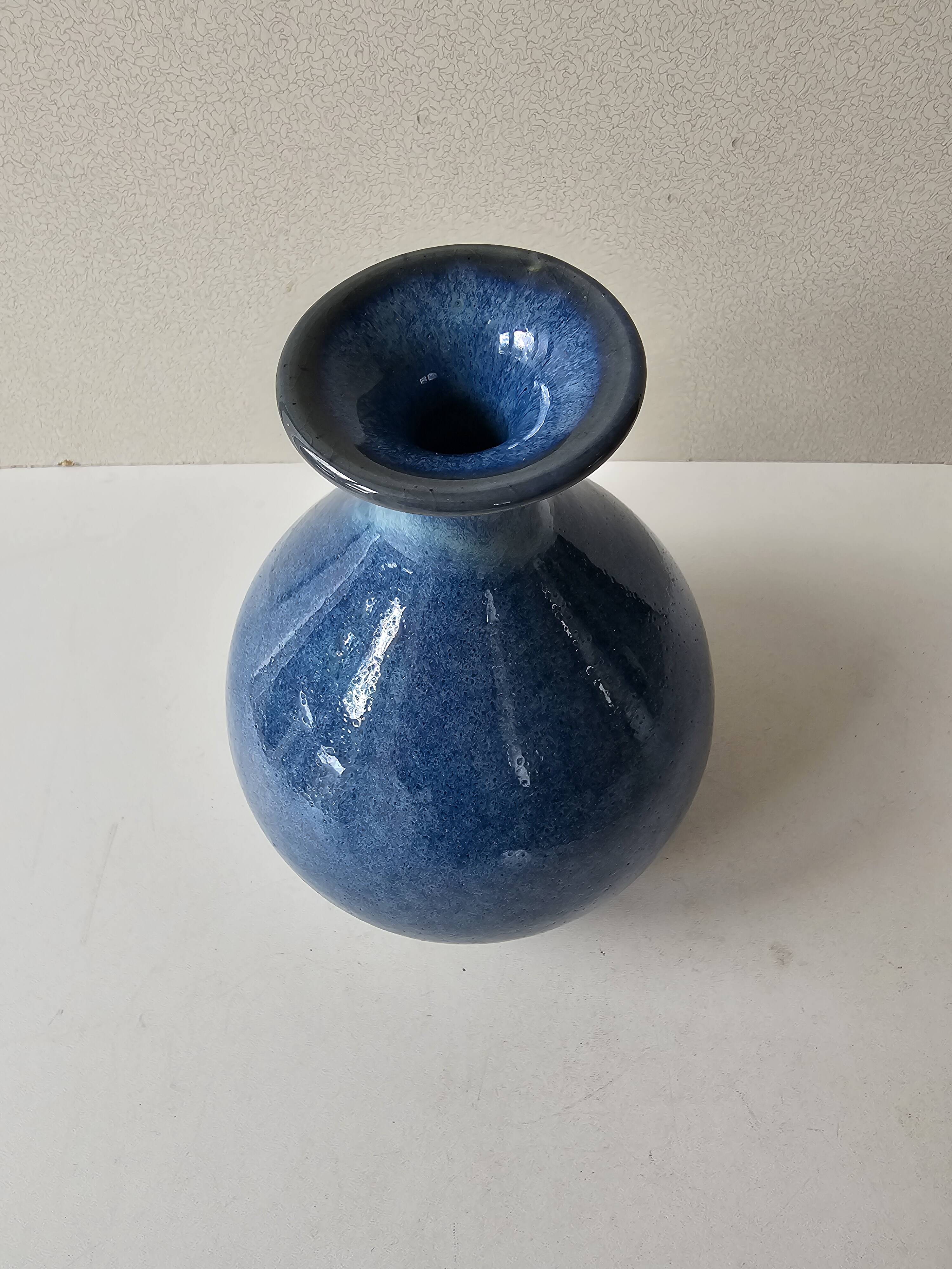 Blue ceramic ball vase (pictogram signature to be identified)