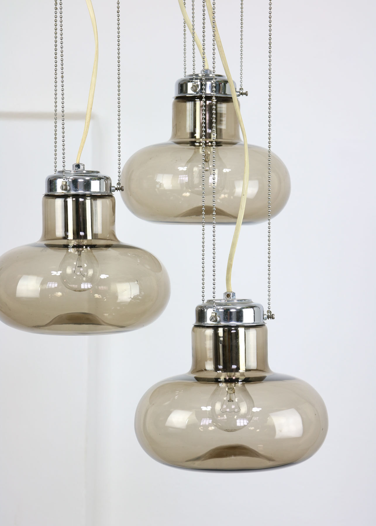 Vintage italian smoked glass chandelier, 1970s