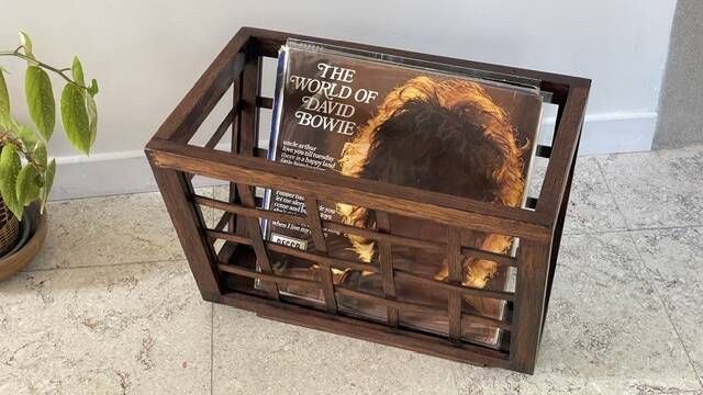Vintage woven oak magazine rack