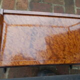 Serving table in wrought iron and solid mahogany bramble