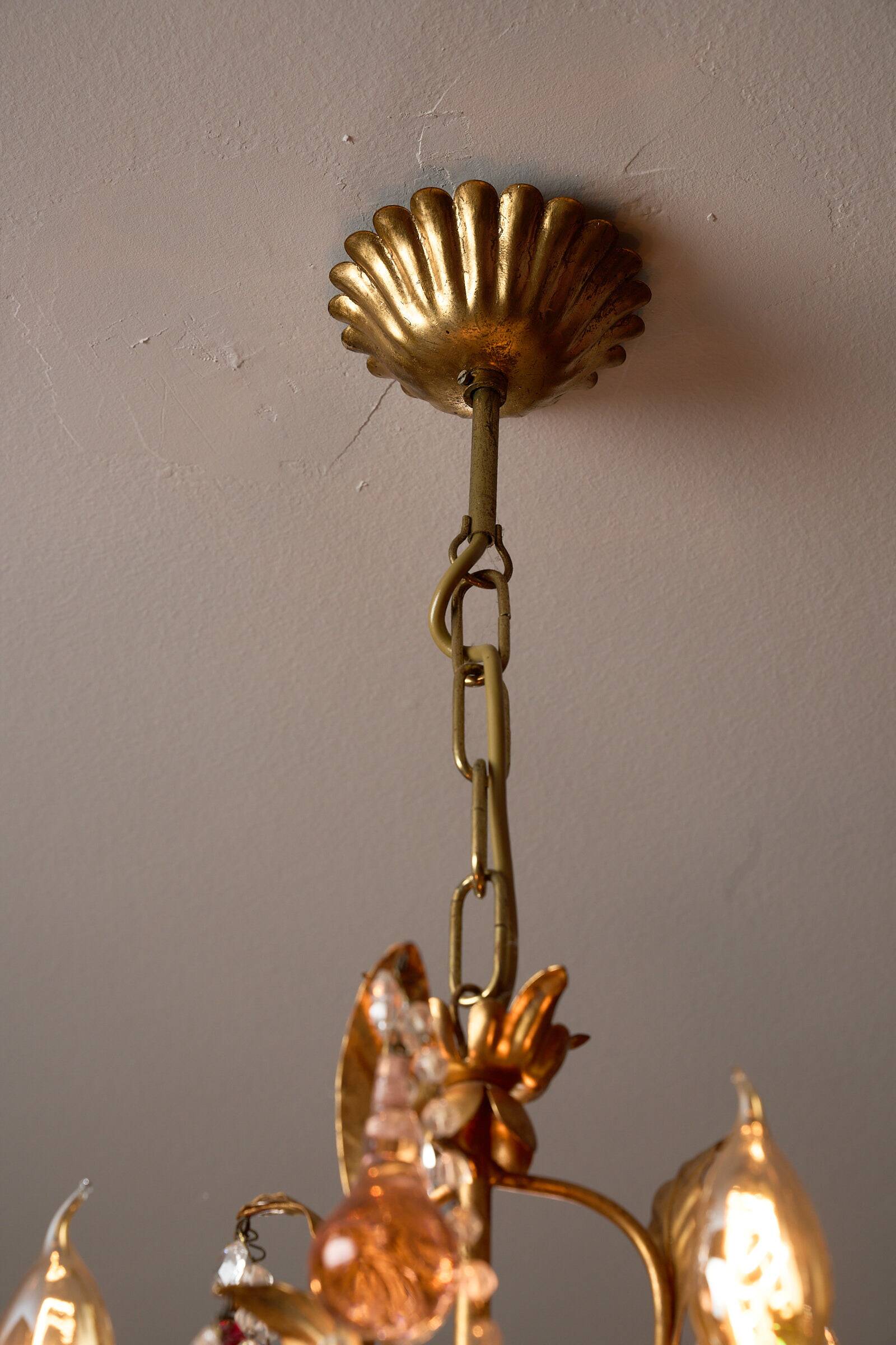 Vintage brass and Murano glass chandelier