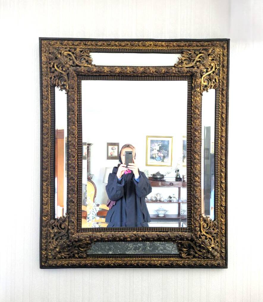 Parclose Mirror, Napoleon III Repoussé Brass