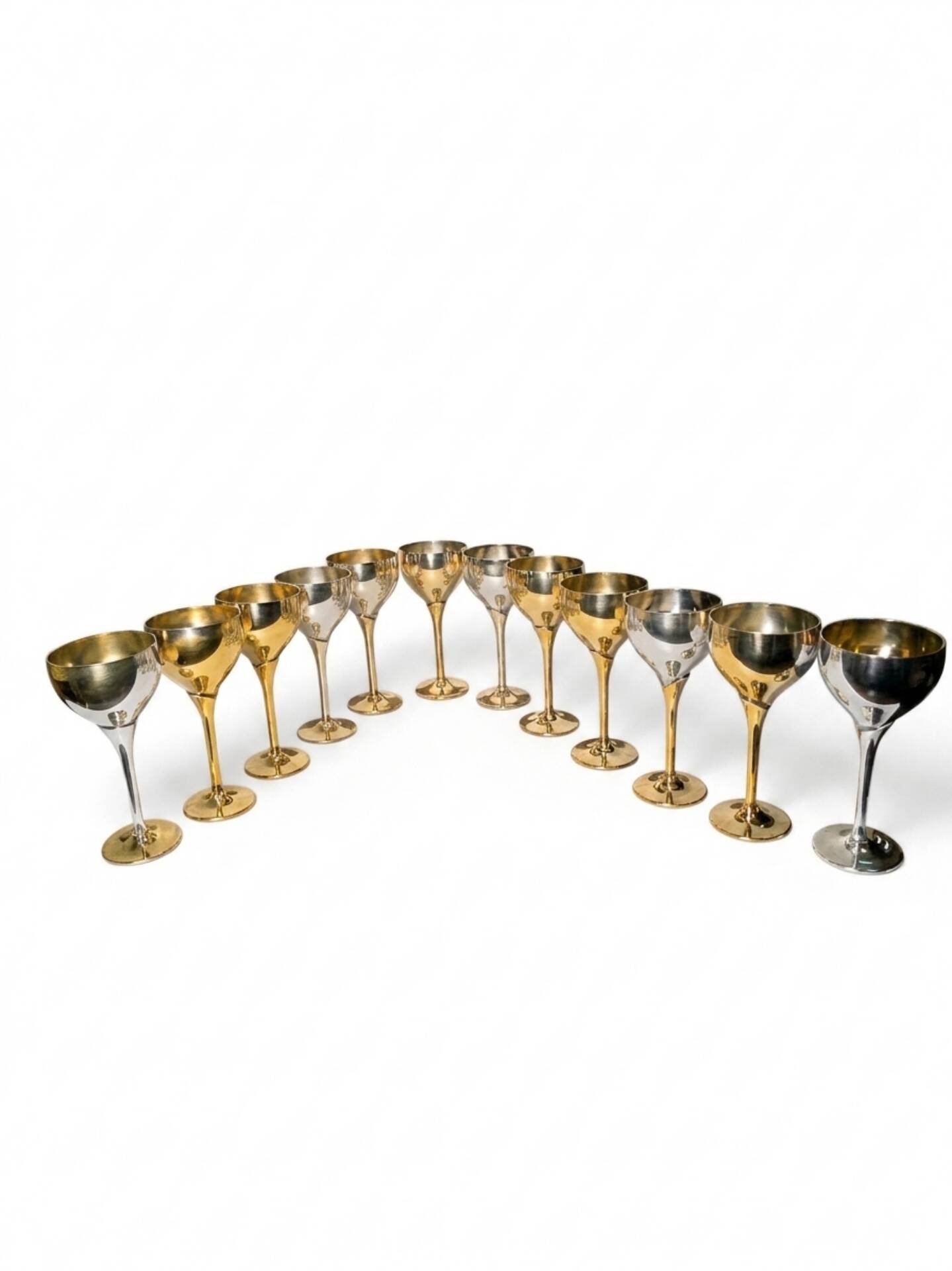 12 verres vintage métal argenté et doré