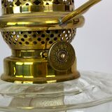 Lampe à pétrole en laiton avec abat-jour en verre opalin blanc et tige en verre orange, années 1860
