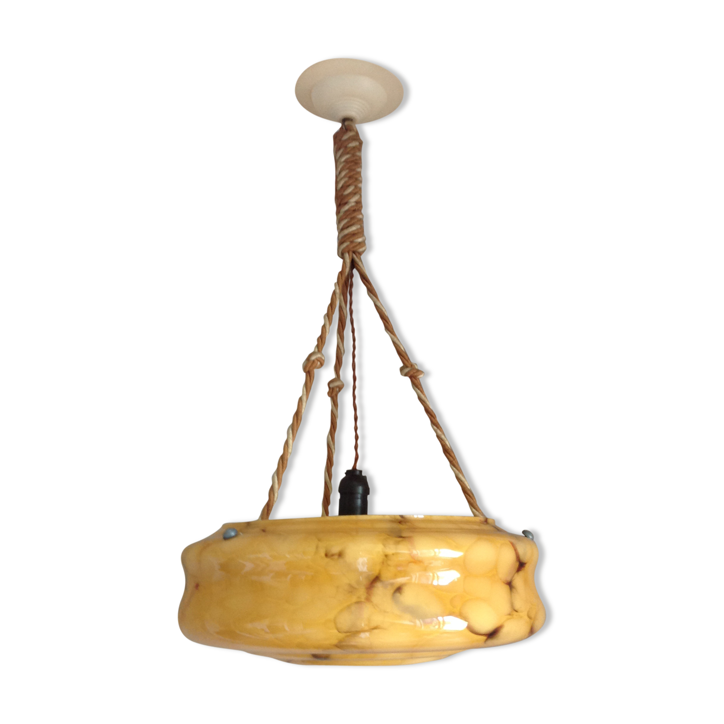 Hanging lamp marbled glass art deco Bowl