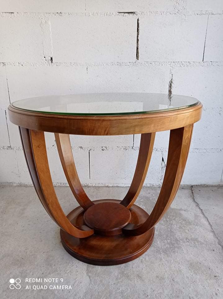Modernist round pedestal table with glass top Ø75