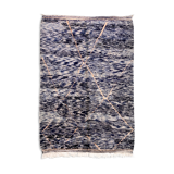 Moroccan Berber carpet Beni Ouarain chiné blue with engraved patterns 307x202cm