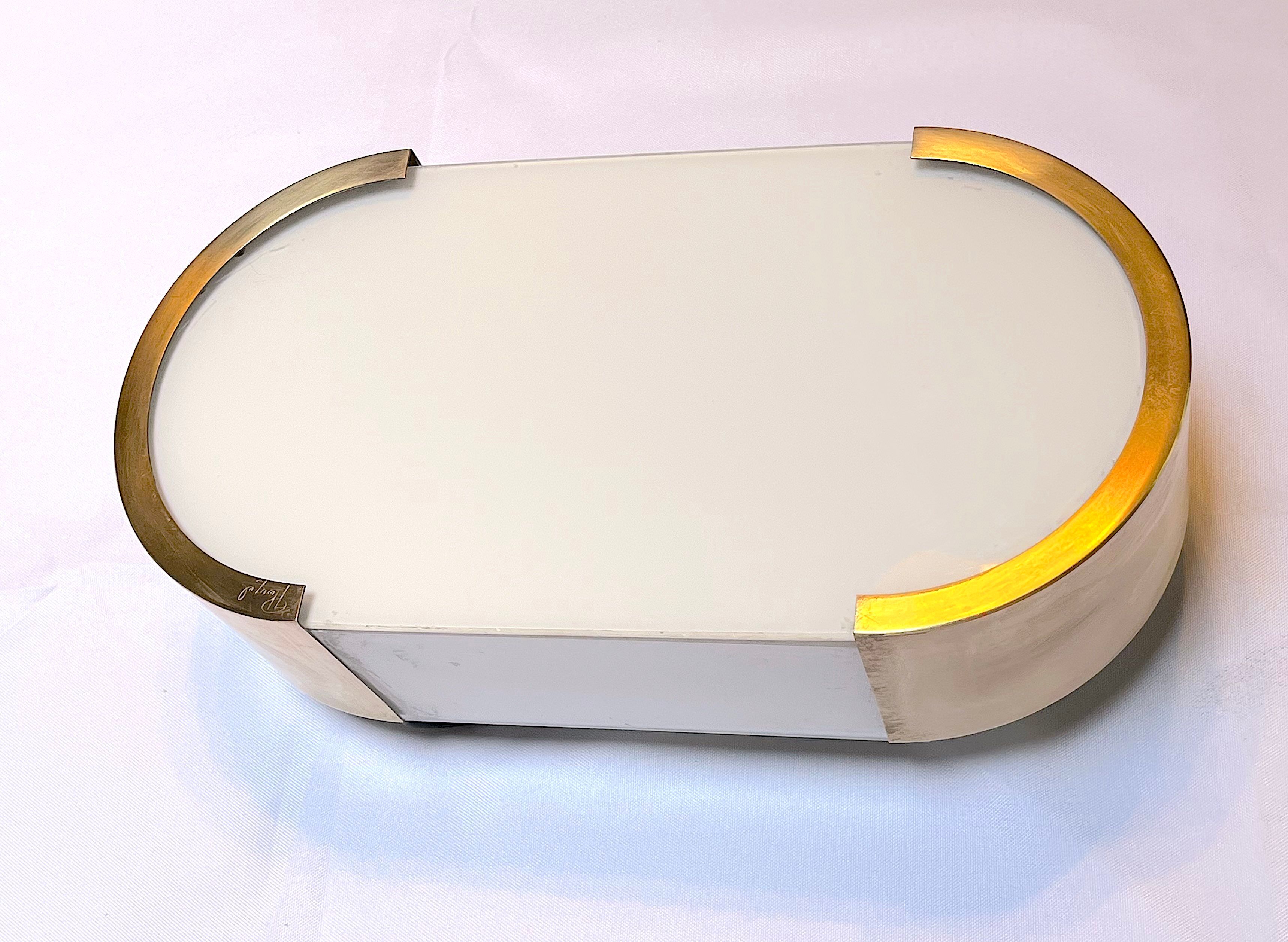Perzel Ceiling lamp or wall lamp, signed, mid-twentieth century, opaline brass, France