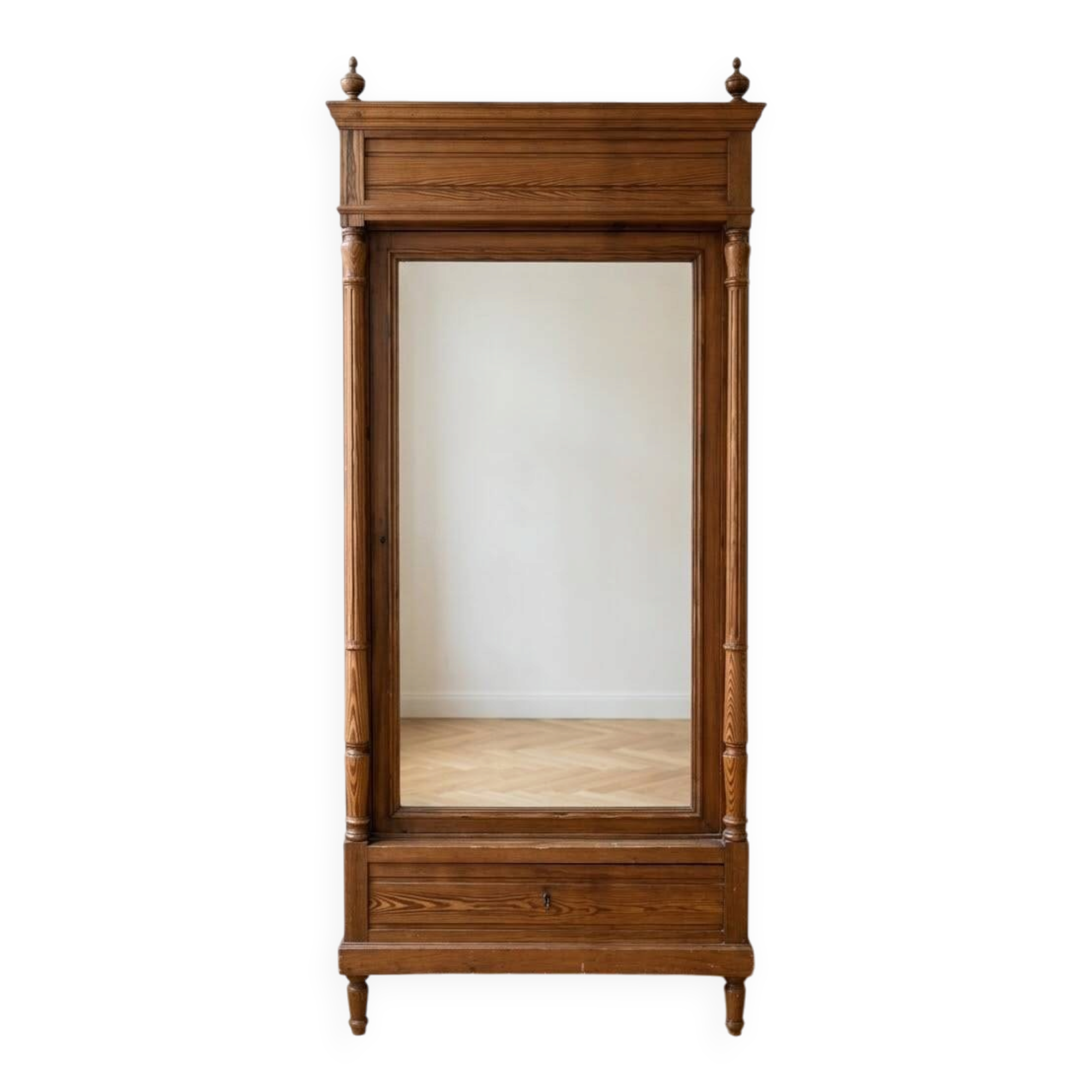 Antique solid wood wardrobe with mirror