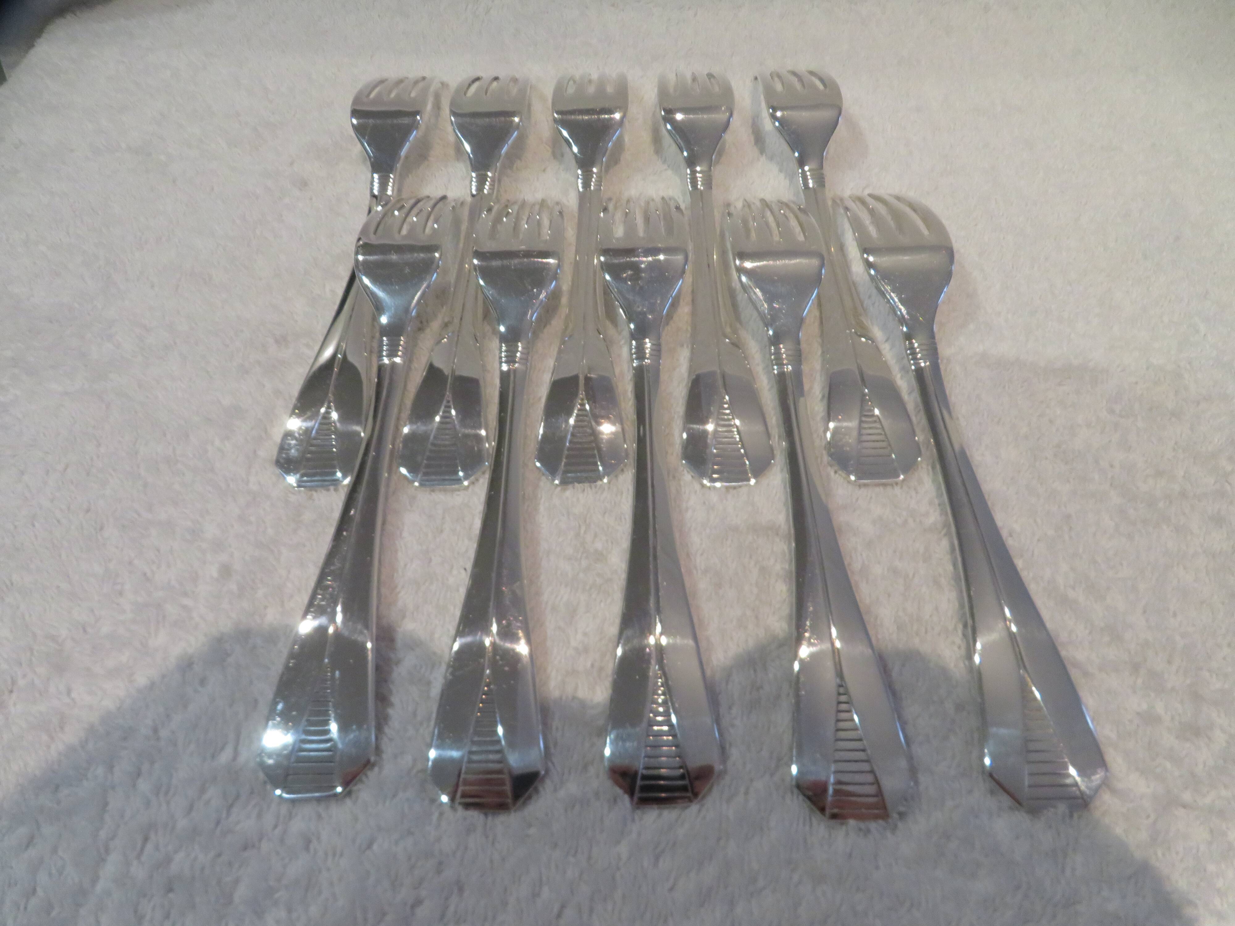 10 Christofle Atlantide silver-plated table forks 20.7cm