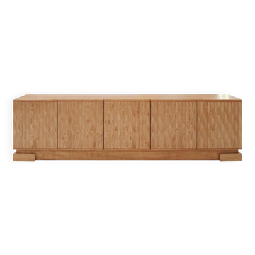 Italian Oak Wood Sideboard with Hand Carved Patterns in the Doors, Italy