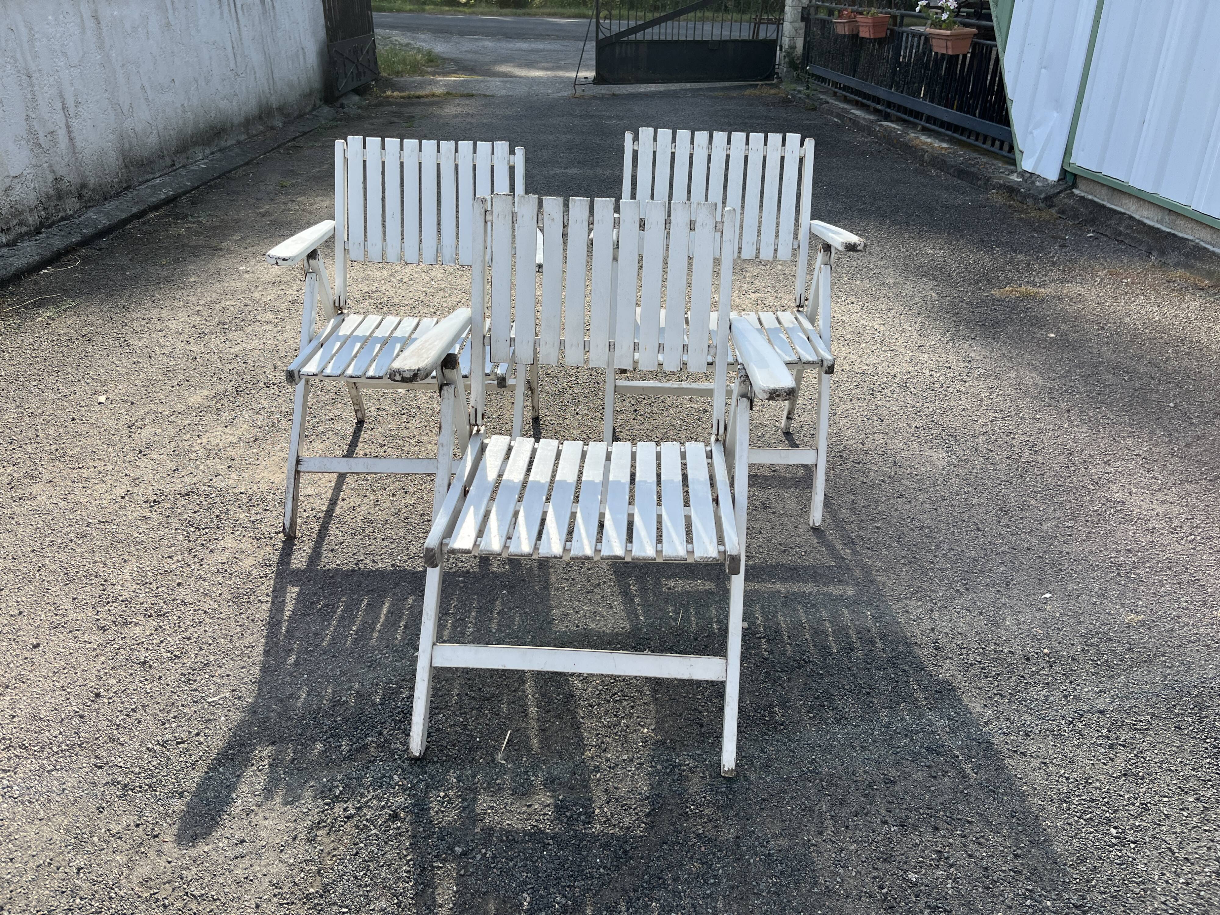 Set of 3 vintage folding garden armchairs