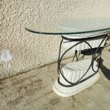 Greek column console in forge iron and glass