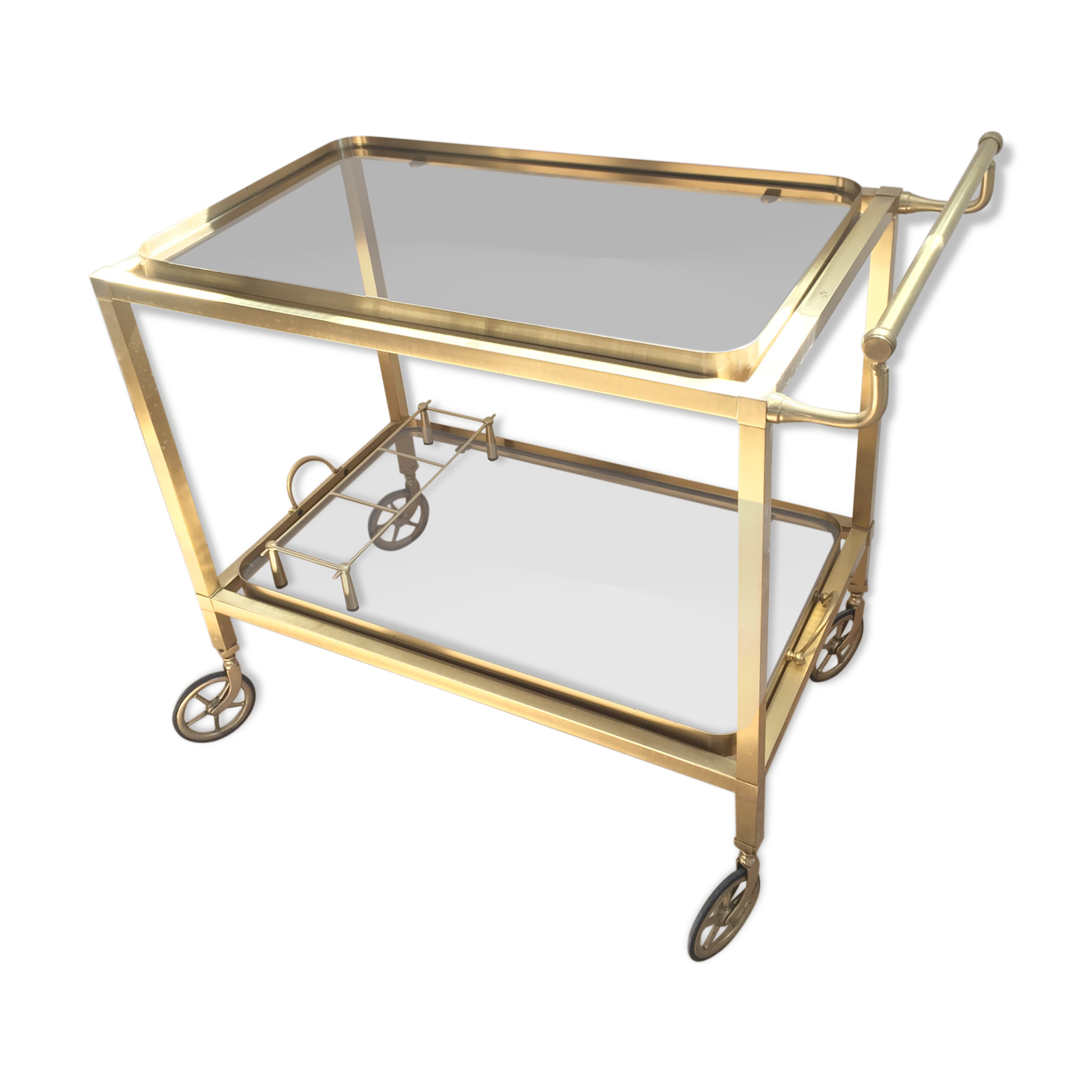 Desserte bar vintage two brass trays