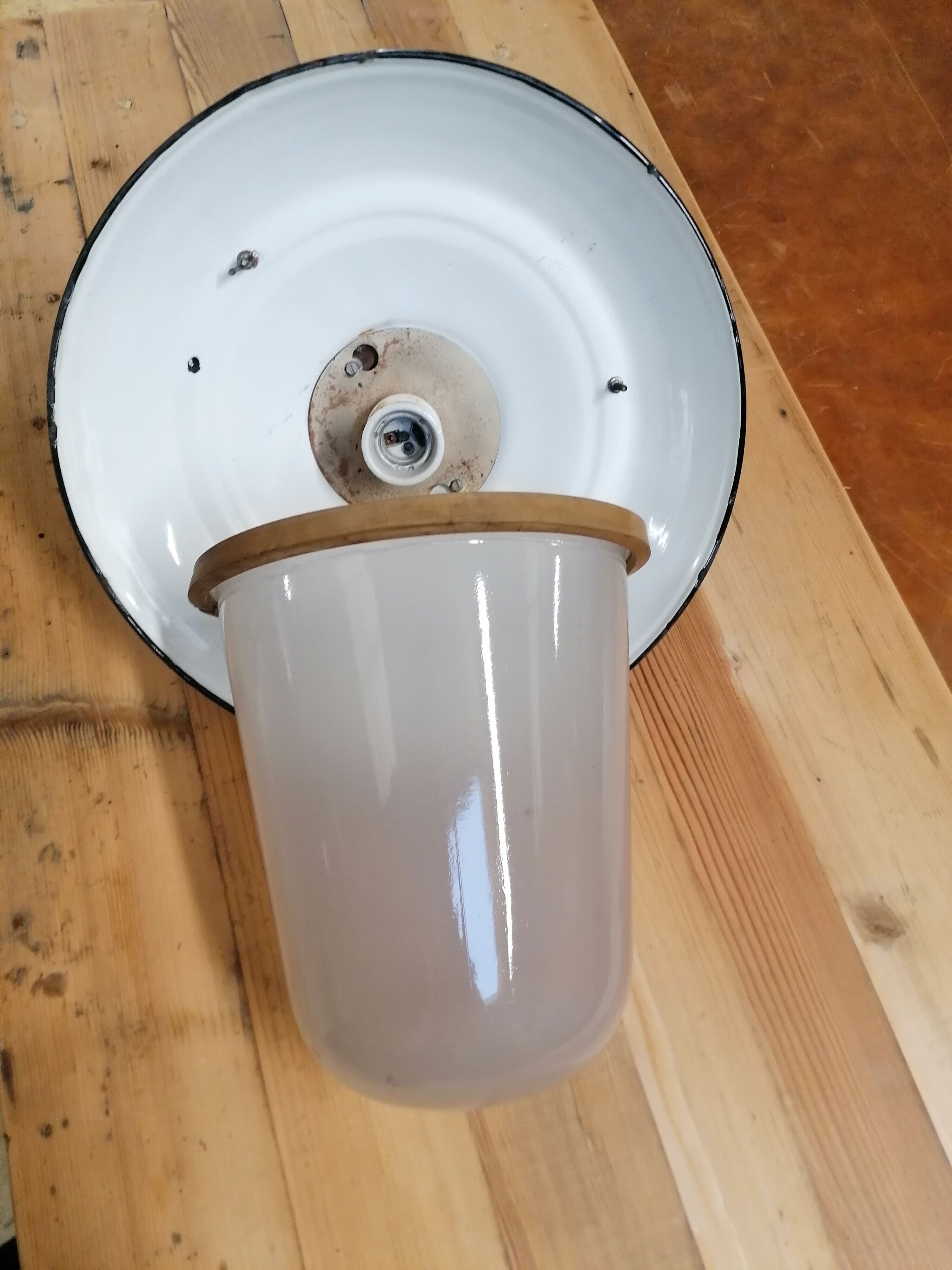 Set of 3 vintage Czech industrial pendant lights, 1950s