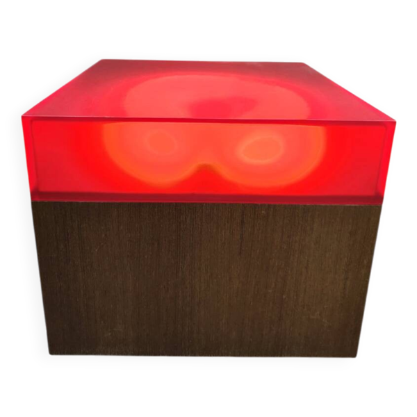 Table d'appoint vintage en bois et acrylique avec caisson lumineux « Lumière rouge »