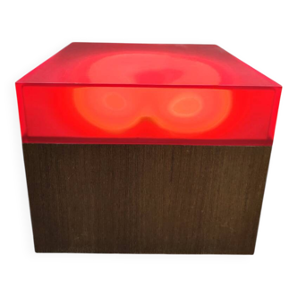 Table d'appoint vintage en bois et acrylique avec caisson lumineux « Lumière rouge »