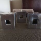 Set of three design candlesticks in brushed steel - Vintage Habitat - 1970s/1980s