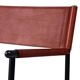 Pair of bar stools with backrest, cognac colour and black metal.