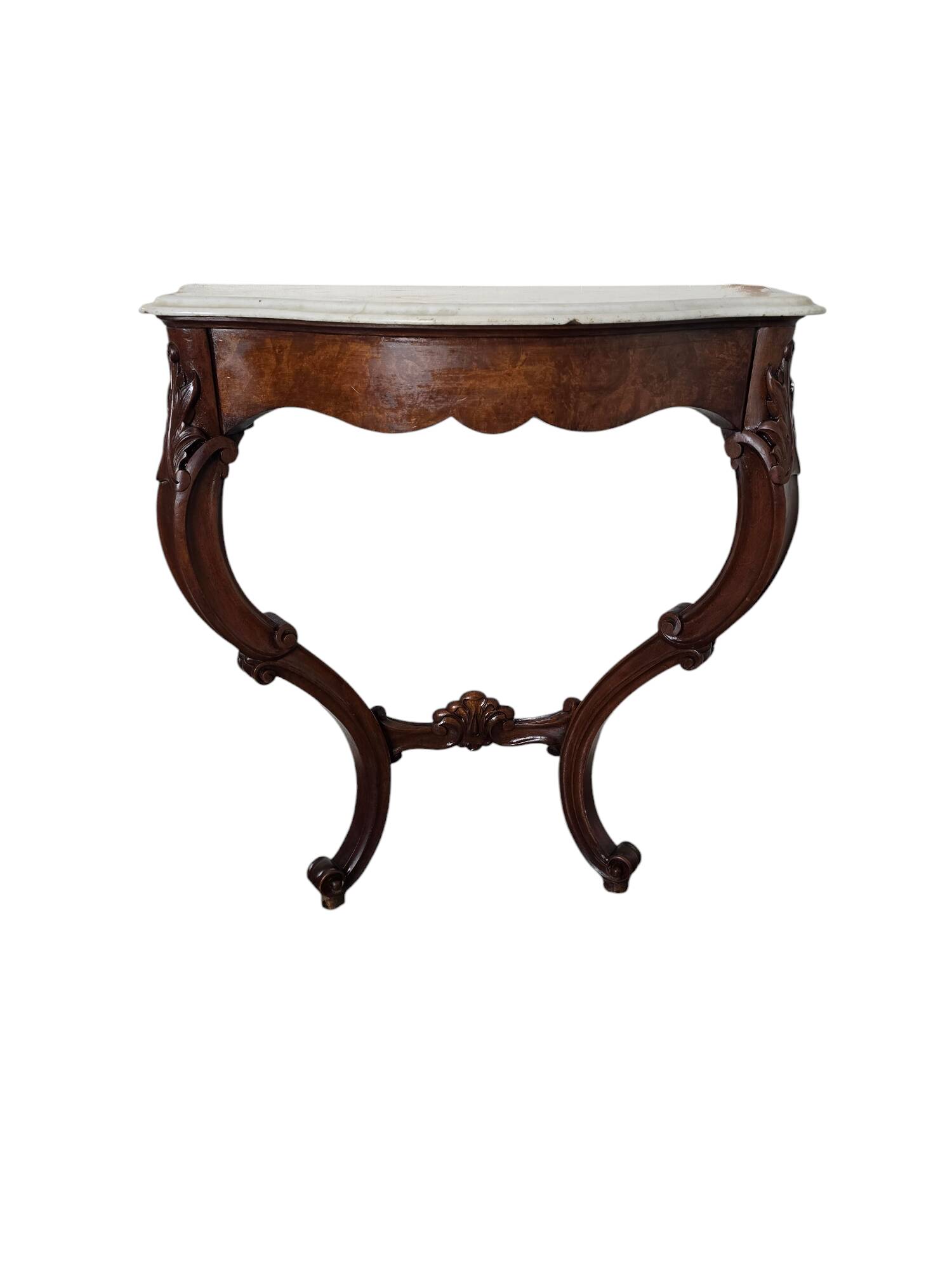 Antique Louis XV style curved console in walnut