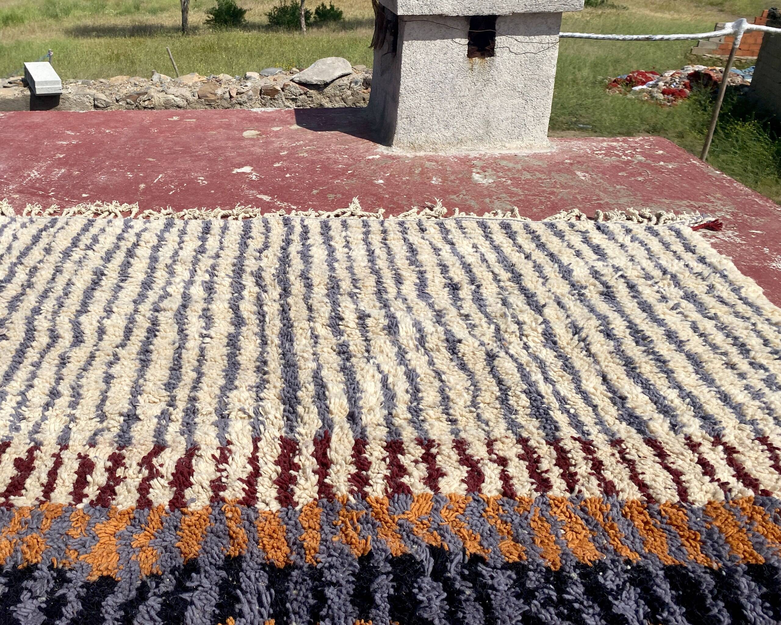 Vintage Moroccan Berber rug with multicoloured stripes – 332 x 244 cm