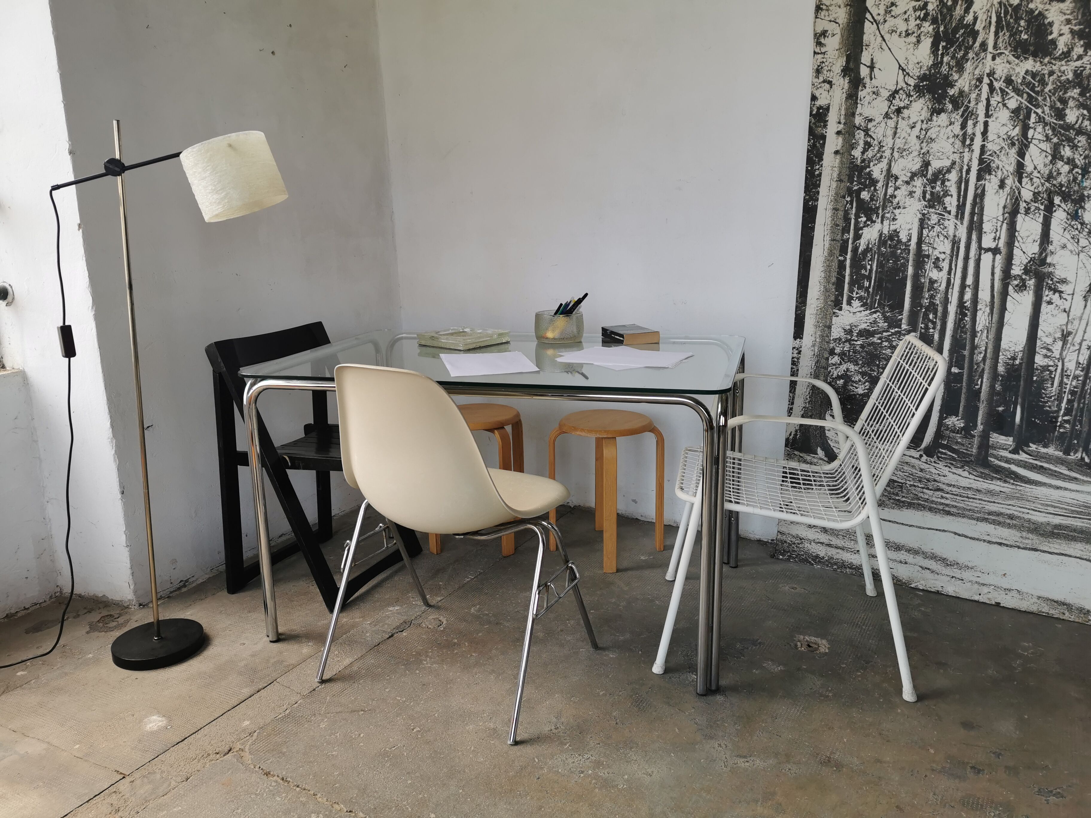 Table in metal chrome and glass 1970