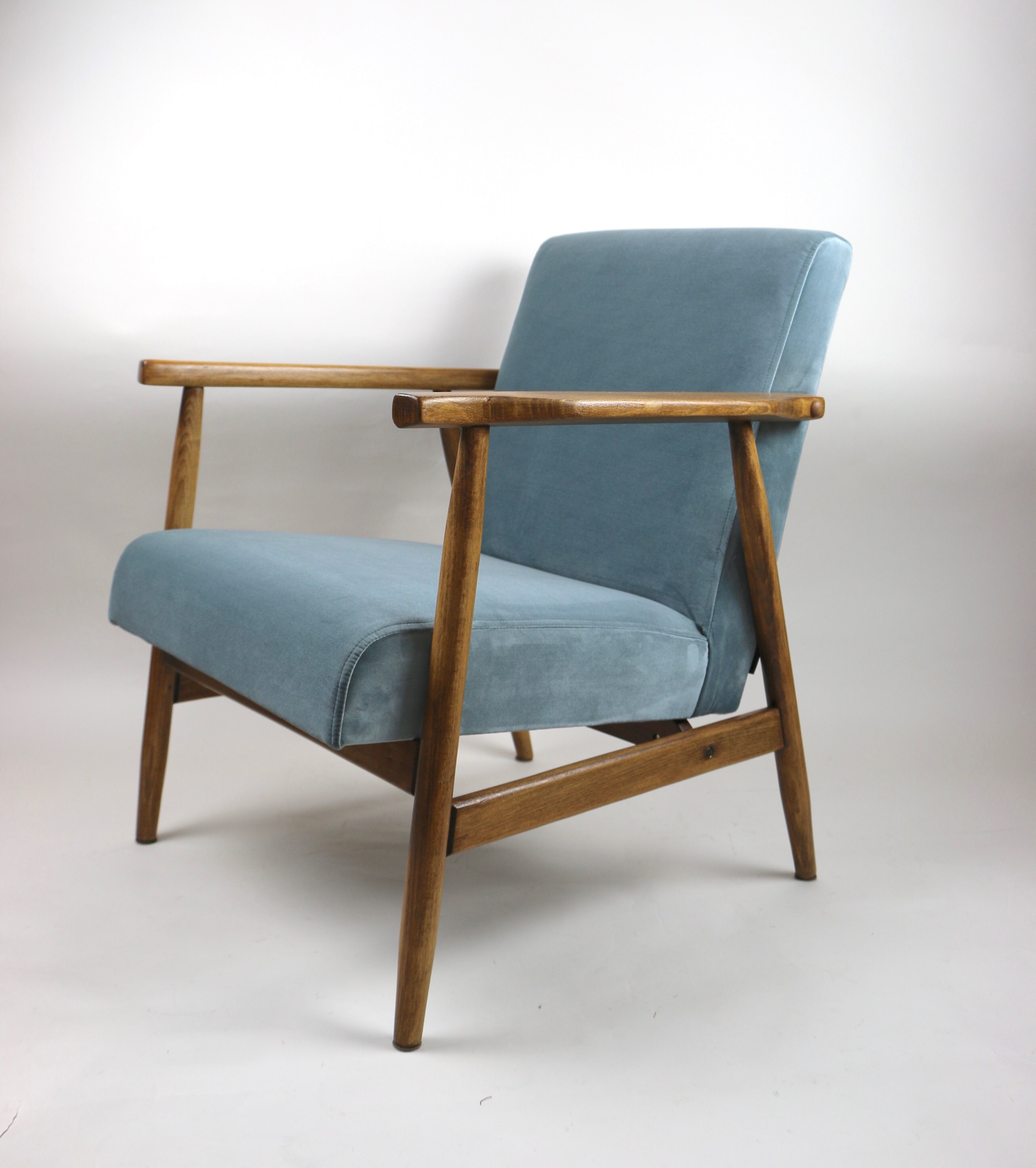 Vintage grey-blue velvet armchair, 1970