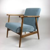 Vintage grey-blue velvet armchair, 1970